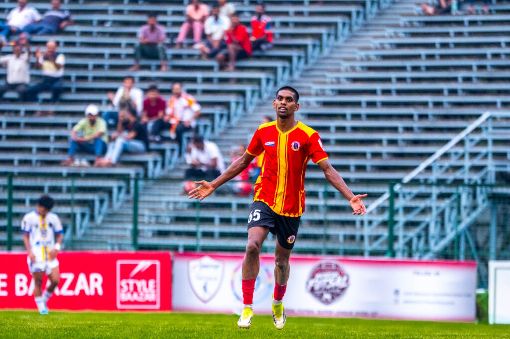 Mohammed Bilal celebrating his debut goal for East Bengal