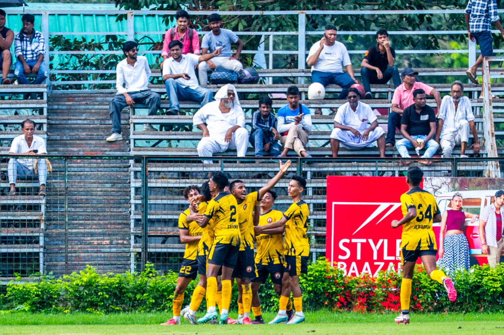 NBP Rainbow celebrating their goal against Mohammedan SC