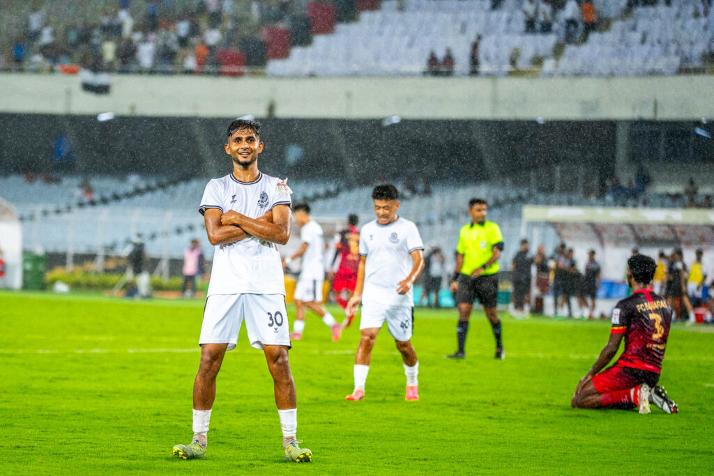 Israfil Dewan celebrating his goal against Bhagpat FC in Durand Cup 2026