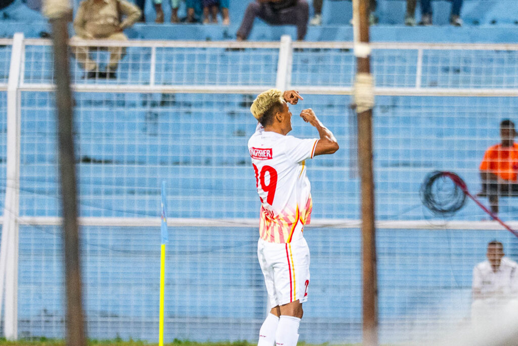 Bipin Singh celebrating his goal against CISF