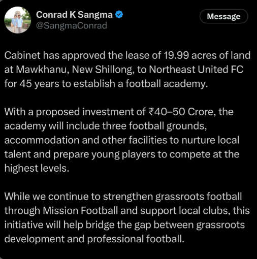 NorthEast United FC football academy in Meghalaya announcement