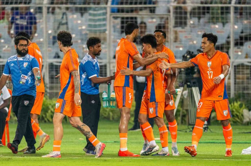 Anirudh Thapa after scoring against Uruguay