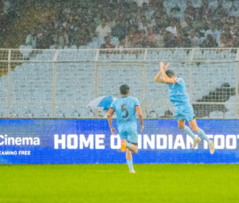 Mumbai City FC celebrating after scoring 2nd goal.