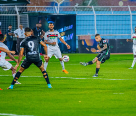 Picture by Kunal Mukherjee Alexis of Mohammedan SC taking a shot against NorthEast United FC in ISL 2024-25
