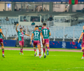 Dipendu celebrating after scoring against NUFC in ISL 2024-25