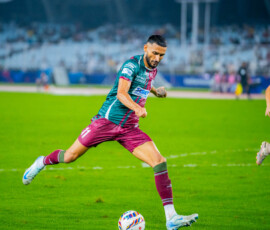 Manvir Singh of Mohun Bagan took a on target shot but saved by Mohammedan goal keeper