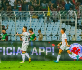 Jamie Maclaren of Mohun Bagan SG after scoring against East Bengal FC in ISL 2024-25