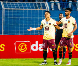 Edmund Lalrindika of Inter Kashi celebrating after scoring the decisive goal against Aizawl FC in I League 2024-25