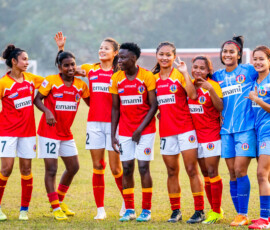 East Bengal FC players celebrating after the match against Kickstart FC