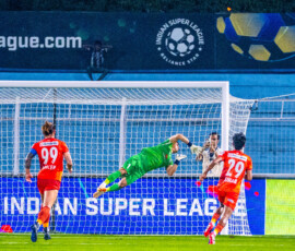 Vidal attempt powerful shot but the keeper Padam Chhetri made a stunning save