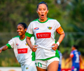 Bala Devi of Sribhumi FC after scoring hat-trick against Sethu FC
