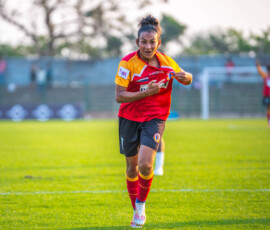 Soumya Guguloth of East Bengal FC celebrating after scoring against Nita FA