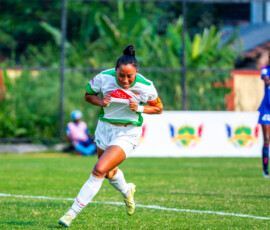 Bala Devi of Sribhumi FC after scoring the 1st goal against Hops FC in
