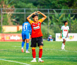 Anju Tamang of East Bengal FC after scoring against Sribhumi FC
