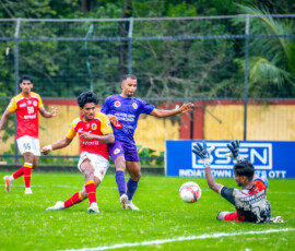 Arnab Das goalkeeper of Patha Chakra made a crucial save