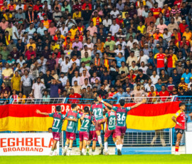 Mohun Bagan SG players celebrating after scoring the 2nd goal
