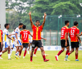 Joseph Justin celebrating after scoring from penalty