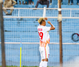 Bipin Singh celebrating his goal against CISF